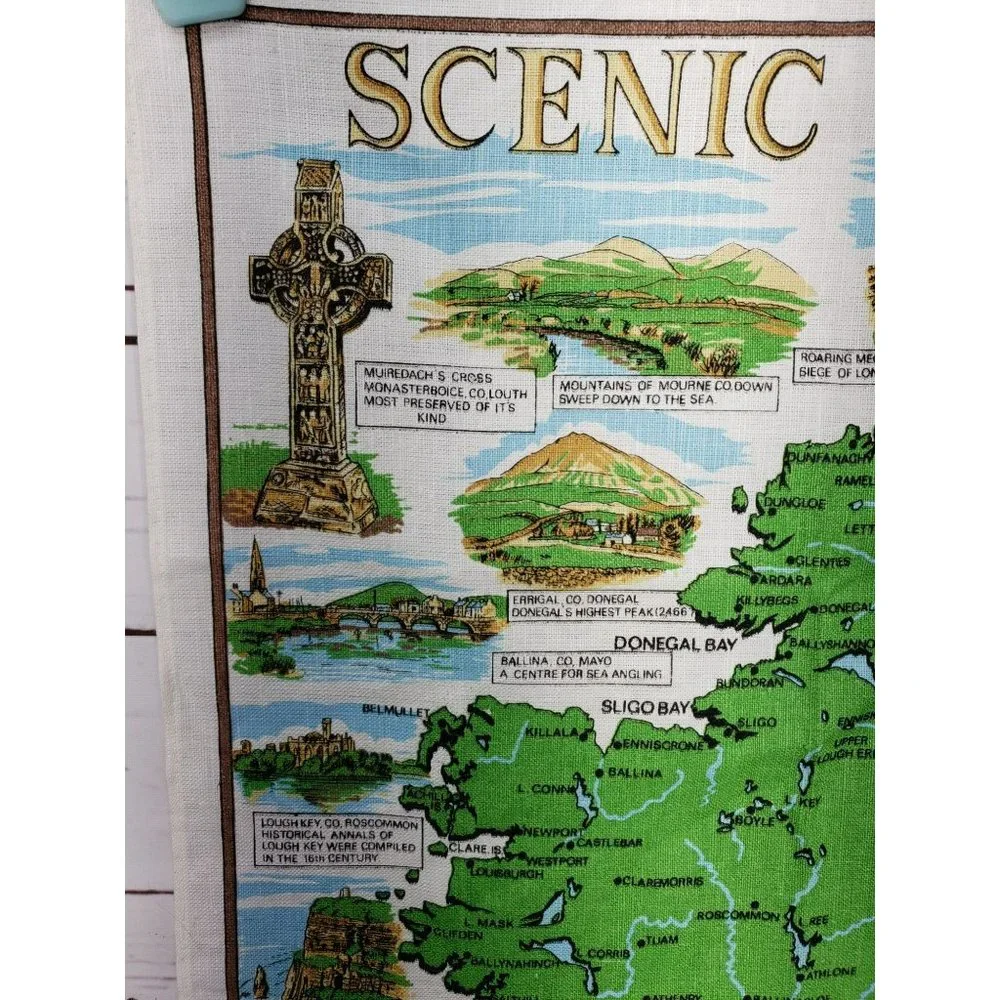 Vintage Scenic Ireland‎ Decorative Map Of Ireland Tea Towel